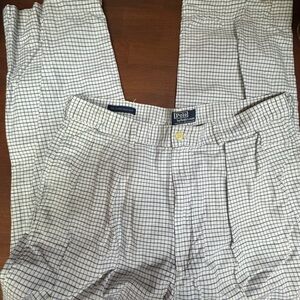 Ralph Lauren Men's White and Blue Grid Chinos